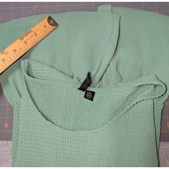 Green Smocked Peplum Blouse With Sheer Puff Sleeves & Ruffled Hem XXL By Versona - Picture 9 of 11